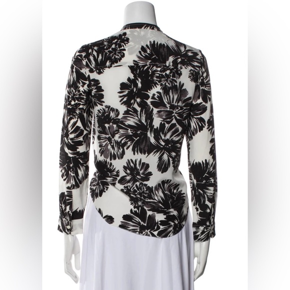 Rebecca Taylor Monochrome Floral Silk Long Sleeve Blouse 6 - Picture 3 of 12